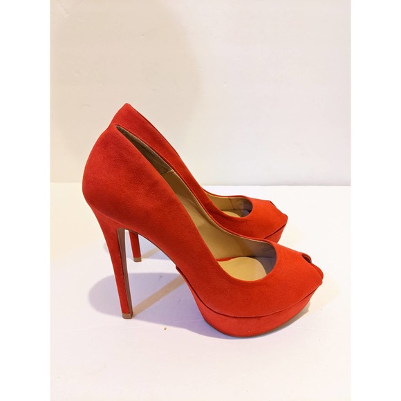 Zara Basic Red Suede Platform Peep Toe 5 Inch Heels Euro Size 40 US 9 - Picture 3 of 8